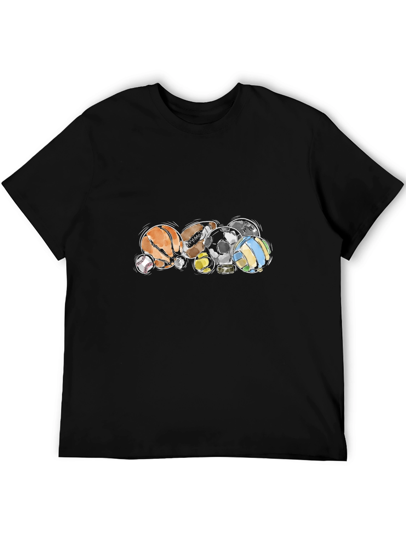 Sports Balls Graphic Black T-Shirt