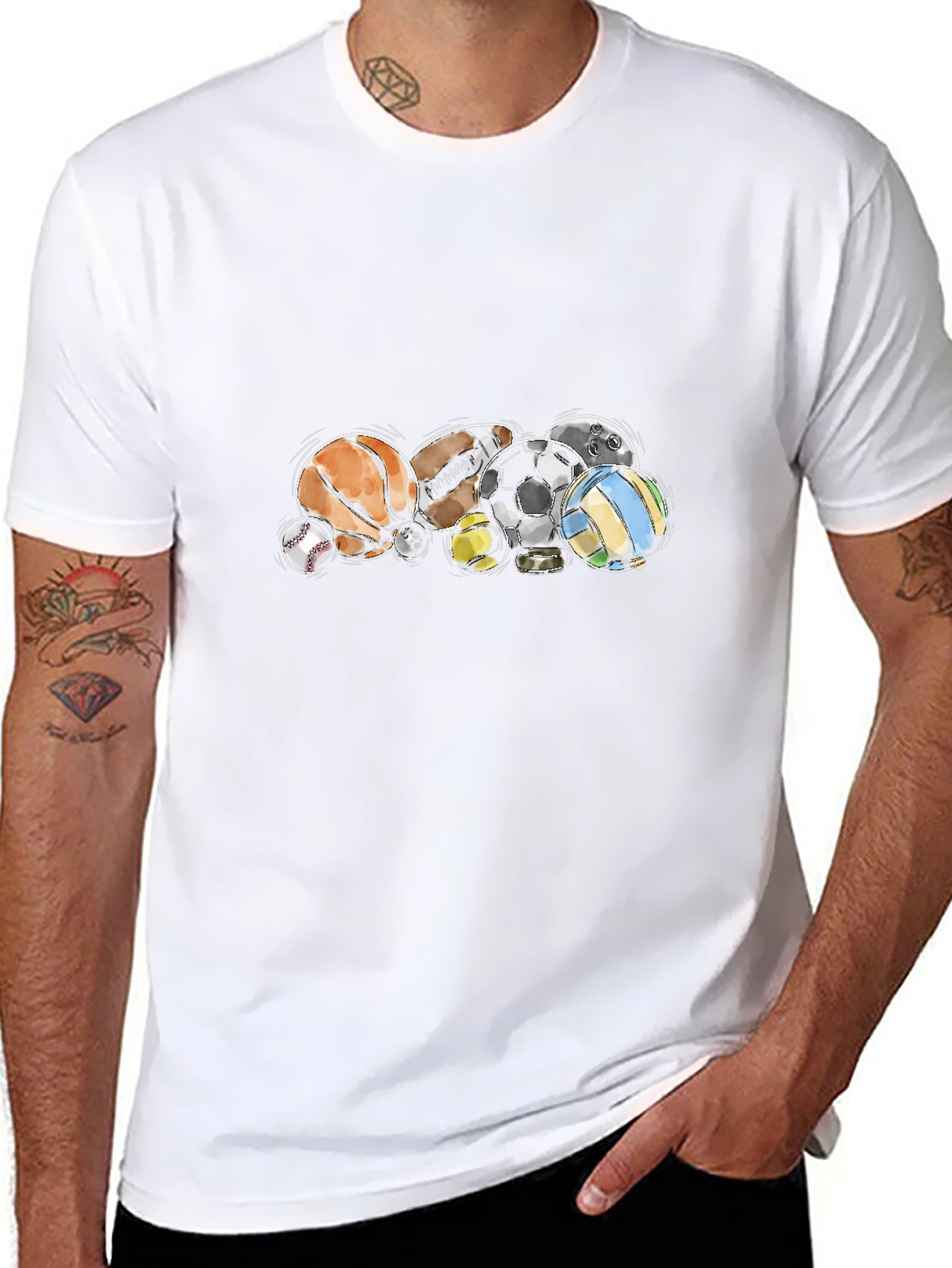 Sports Balls Graphic Black T-Shirt