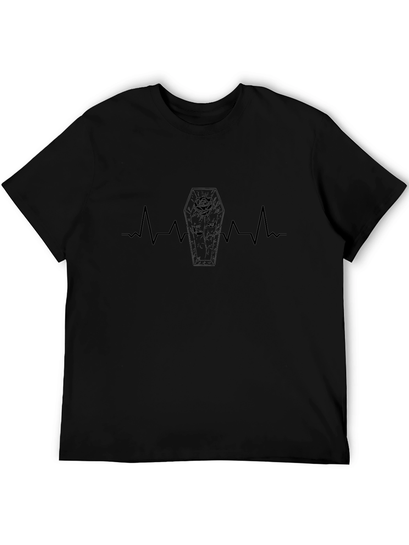 Gothic Coffin Heartbeat T-Shirt - Black
