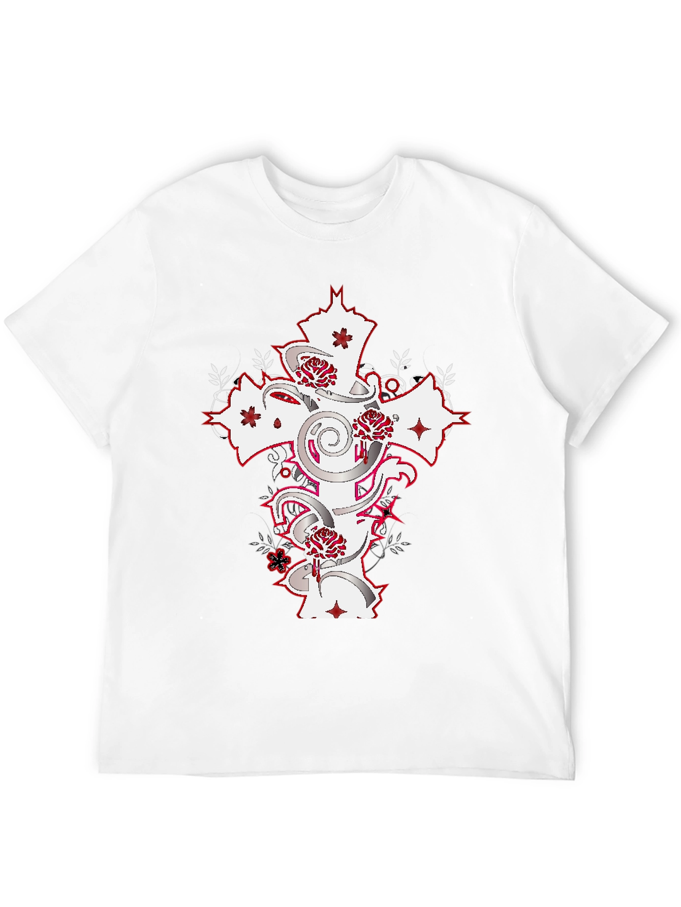 Black T-Shirt with Cross & Roses Graphic