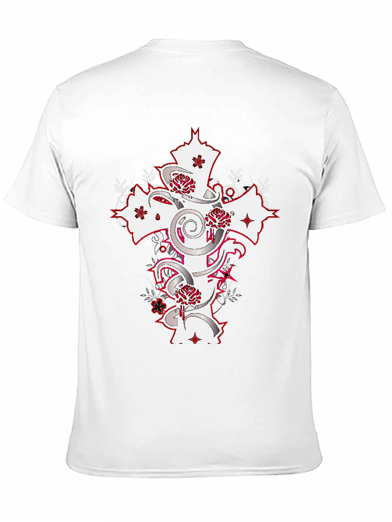 Black T-Shirt with Cross & Roses Graphic