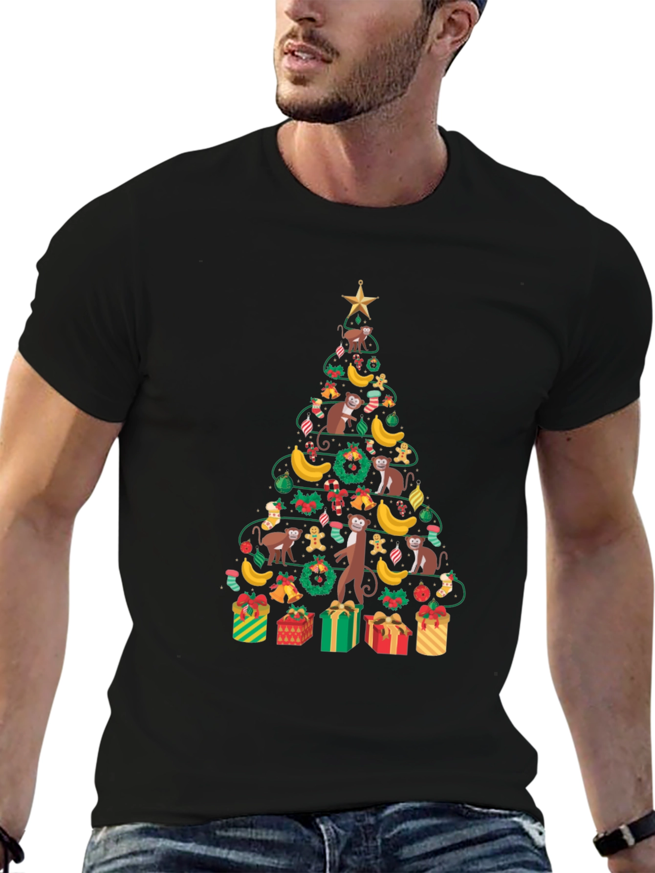 Monkey Christmas Tree Graphic Tee