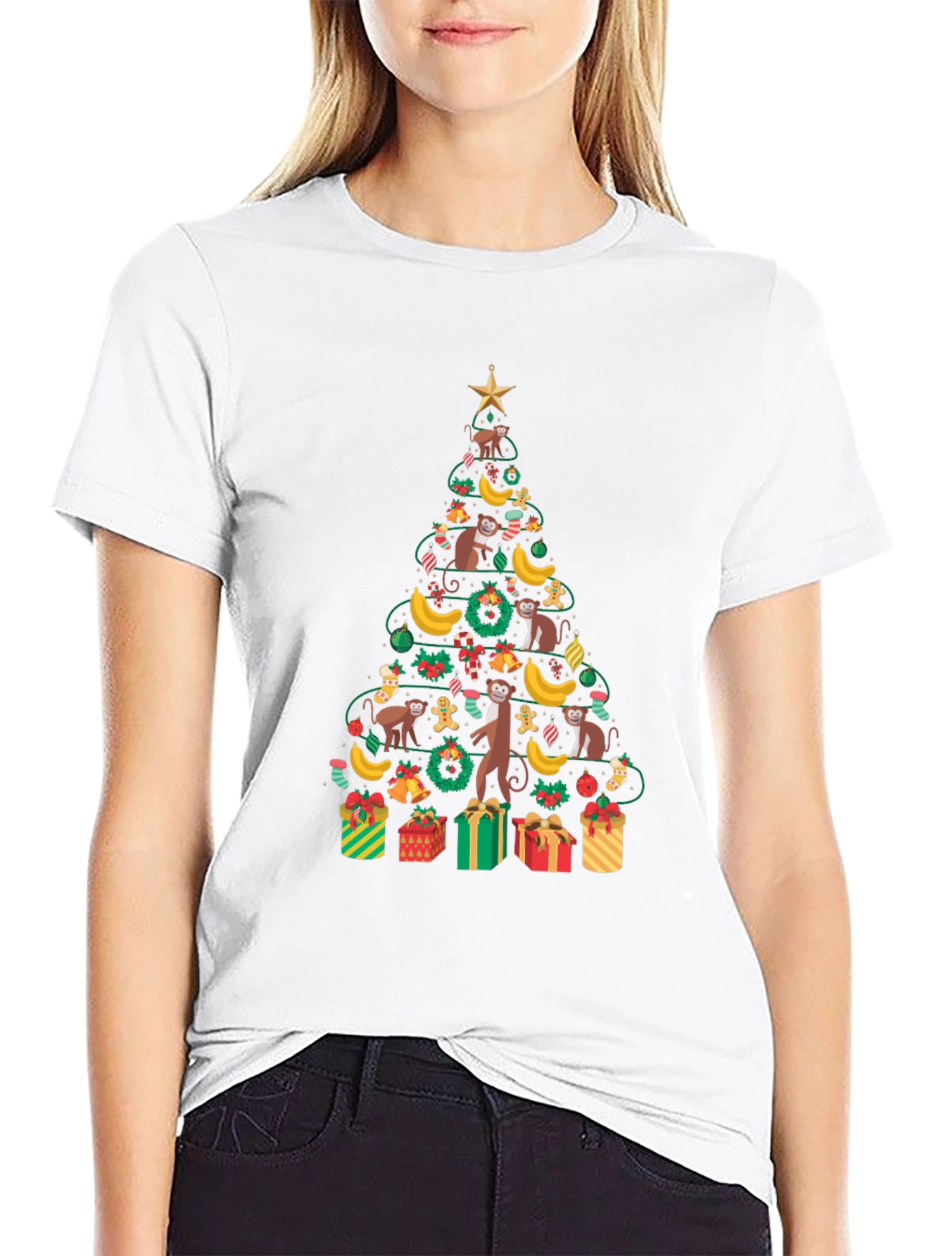 Monkey Christmas Tree Graphic Tee