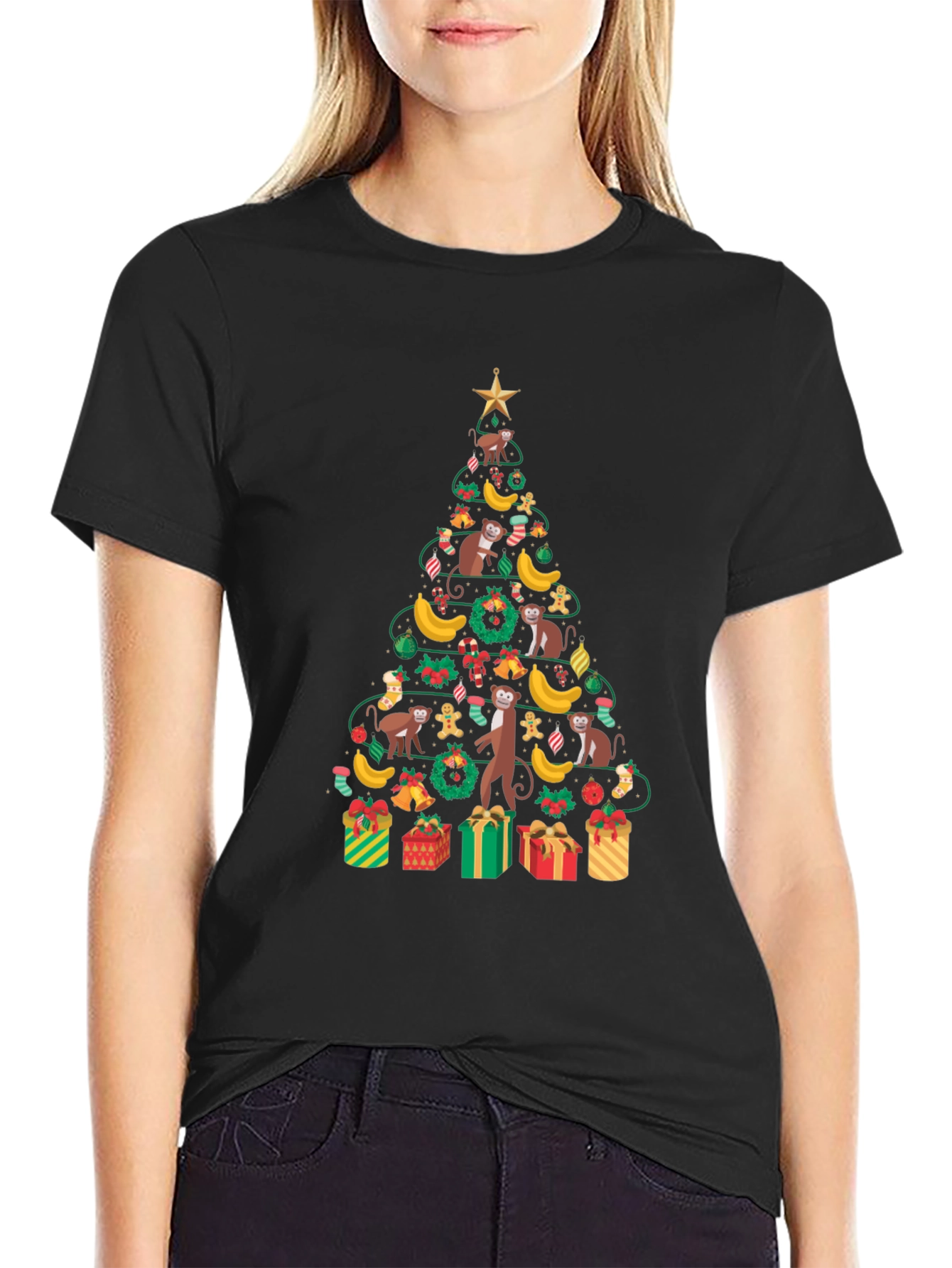 Monkey Christmas Tree Graphic Tee
