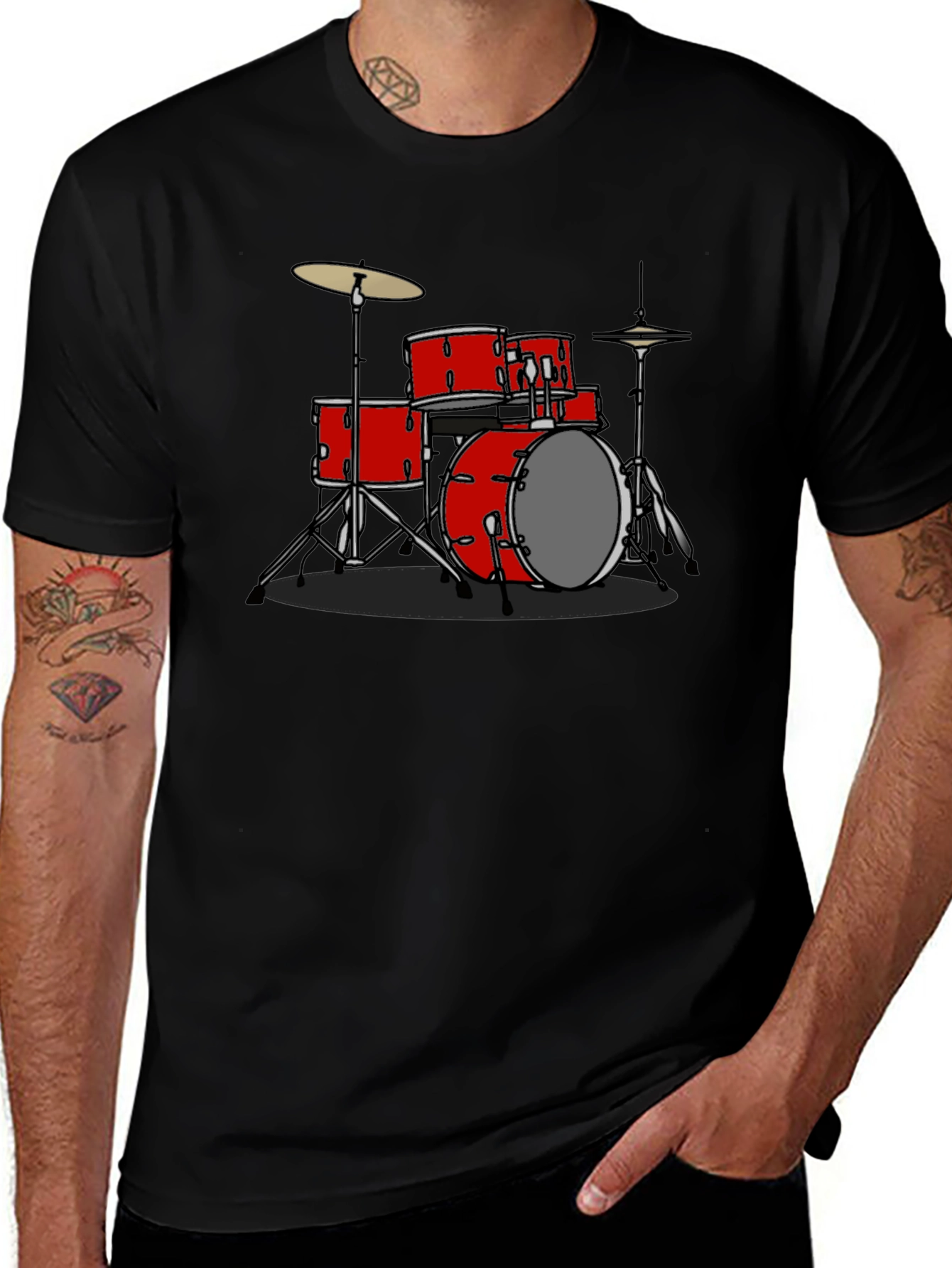 Red Drum Set Graphic Tee - Music Lovers Shirt