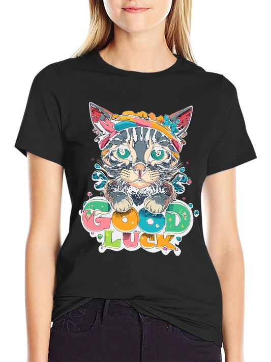 Good Luck Kitten Graphic Tee - Mens Black T-Shirt
