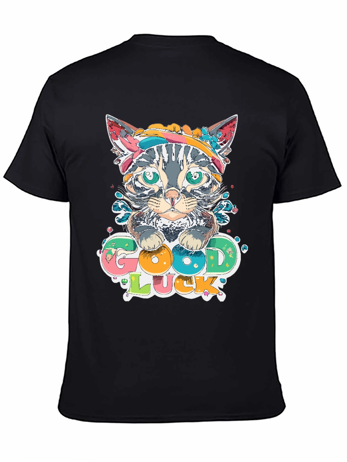 Good Luck Kitten Graphic Tee - Mens Black T-Shirt