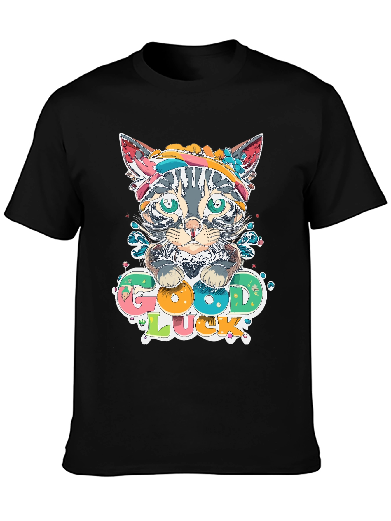 Good Luck Kitten Graphic Tee - Mens Black T-Shirt