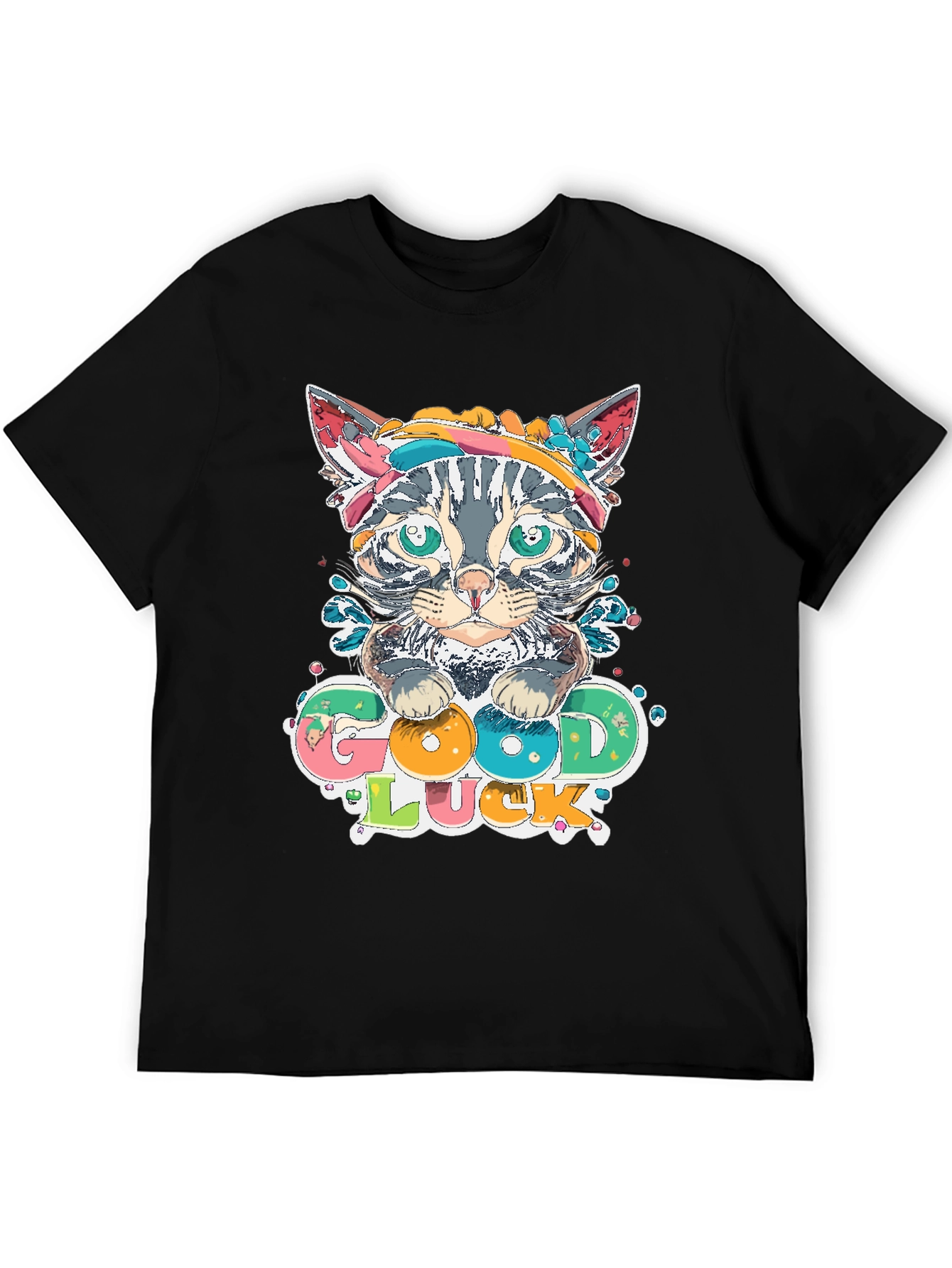 Good Luck Kitten Graphic Tee - Mens Black T-Shirt