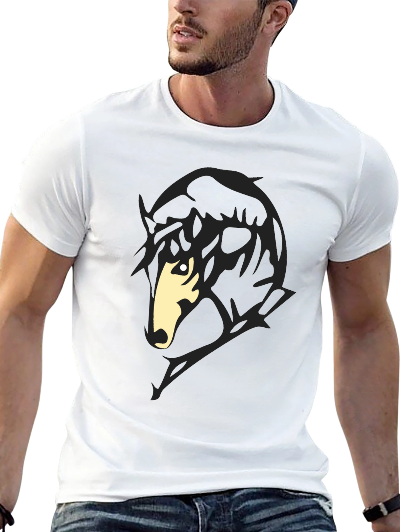 Black T-Shirt with Horse Silhouette Graphic