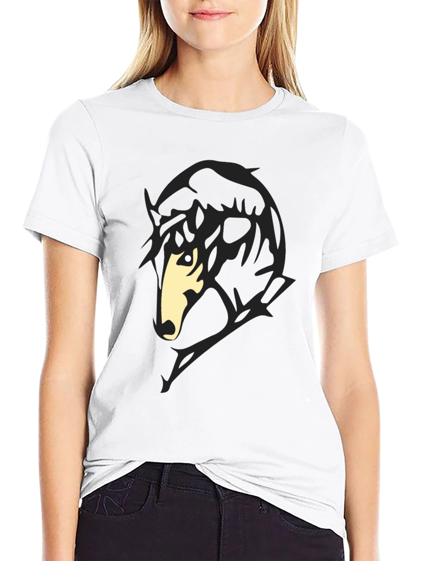 Black T-Shirt with Horse Silhouette Graphic