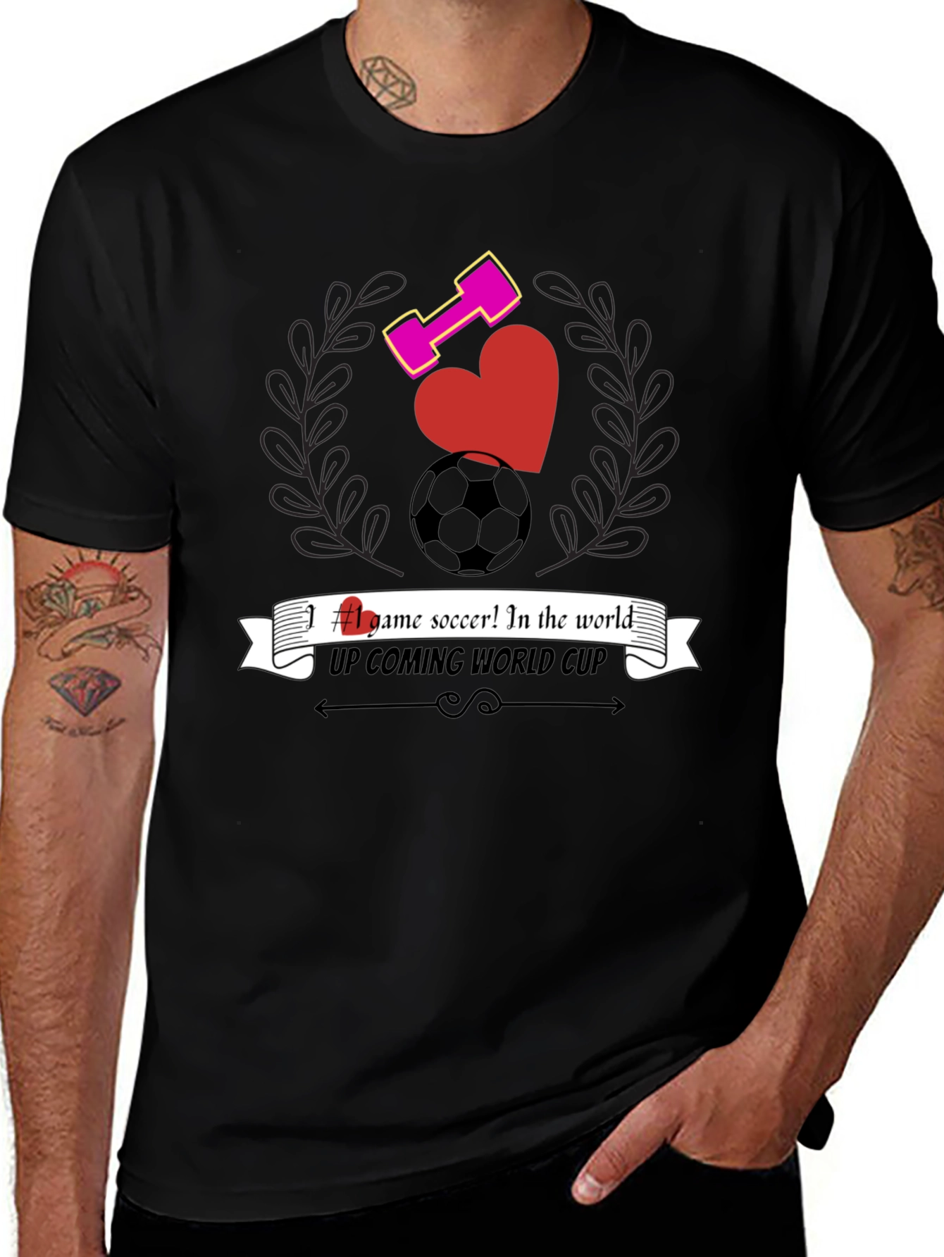 Mens Black Graphic T-Shirt - Soccer & Fitness Design