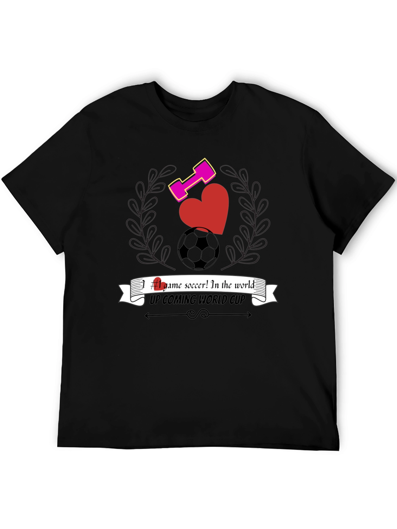 Mens Black Graphic T-Shirt - Soccer & Fitness Design