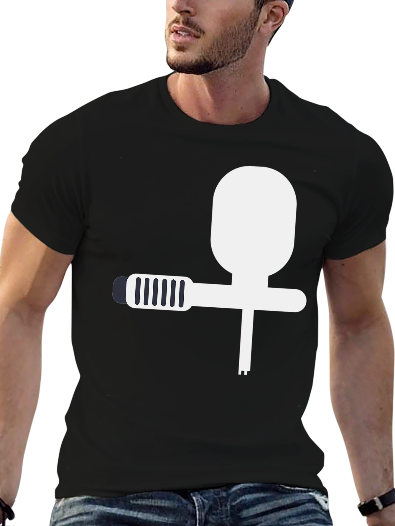 Modern Black T-Shirt with Abstract Spray Gun Design