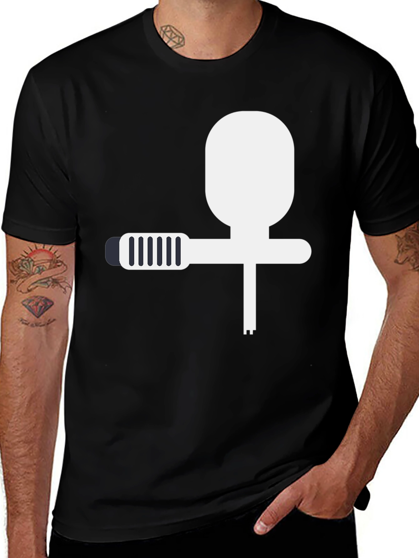 Modern Black T-Shirt with Abstract Spray Gun Design