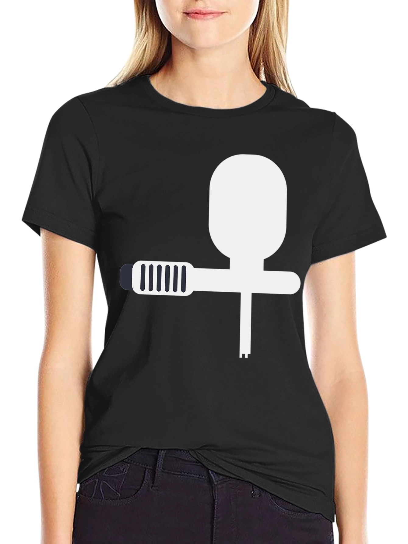 Modern Black T-Shirt with Abstract Spray Gun Design