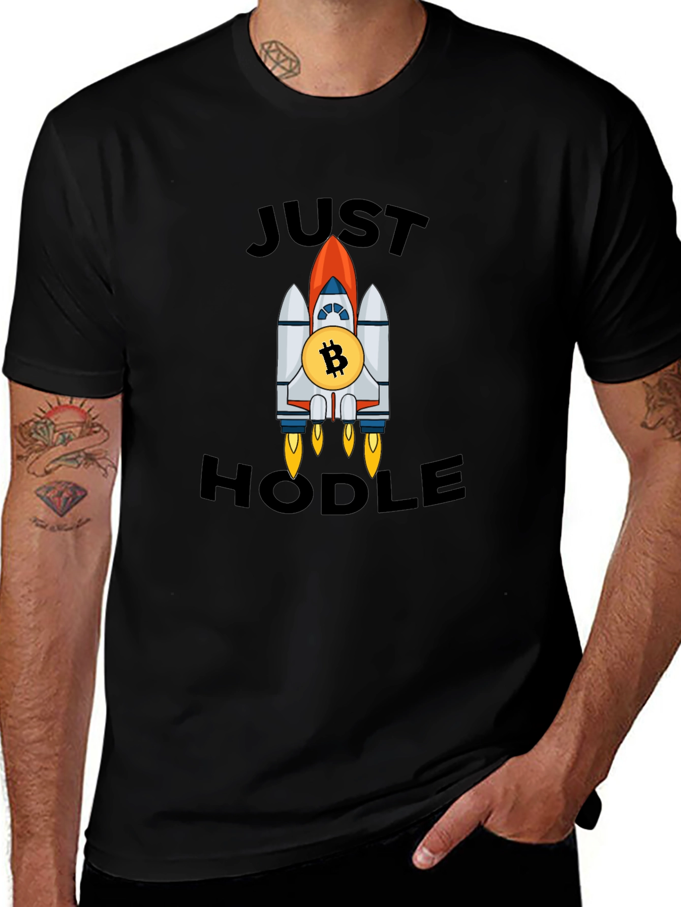 Just Hodle Bitcoin Rocket Black T-Shirt