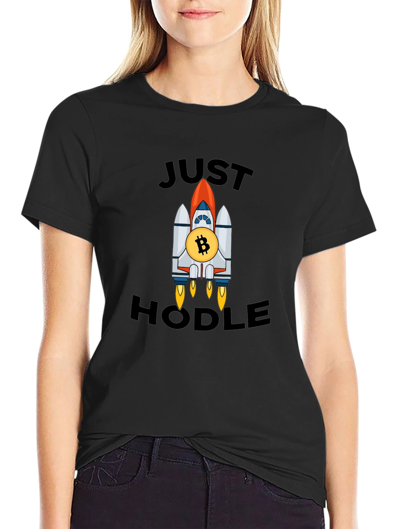 Just Hodle Bitcoin Rocket Black T-Shirt