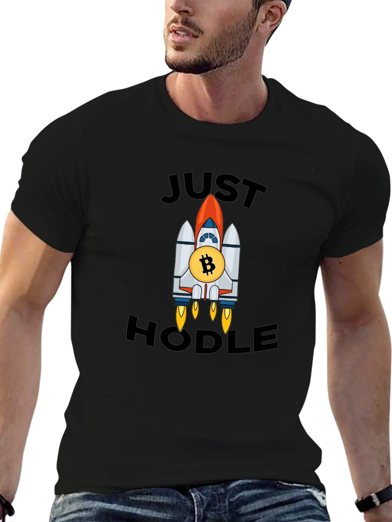 Just Hodle Bitcoin Rocket Black T-Shirt