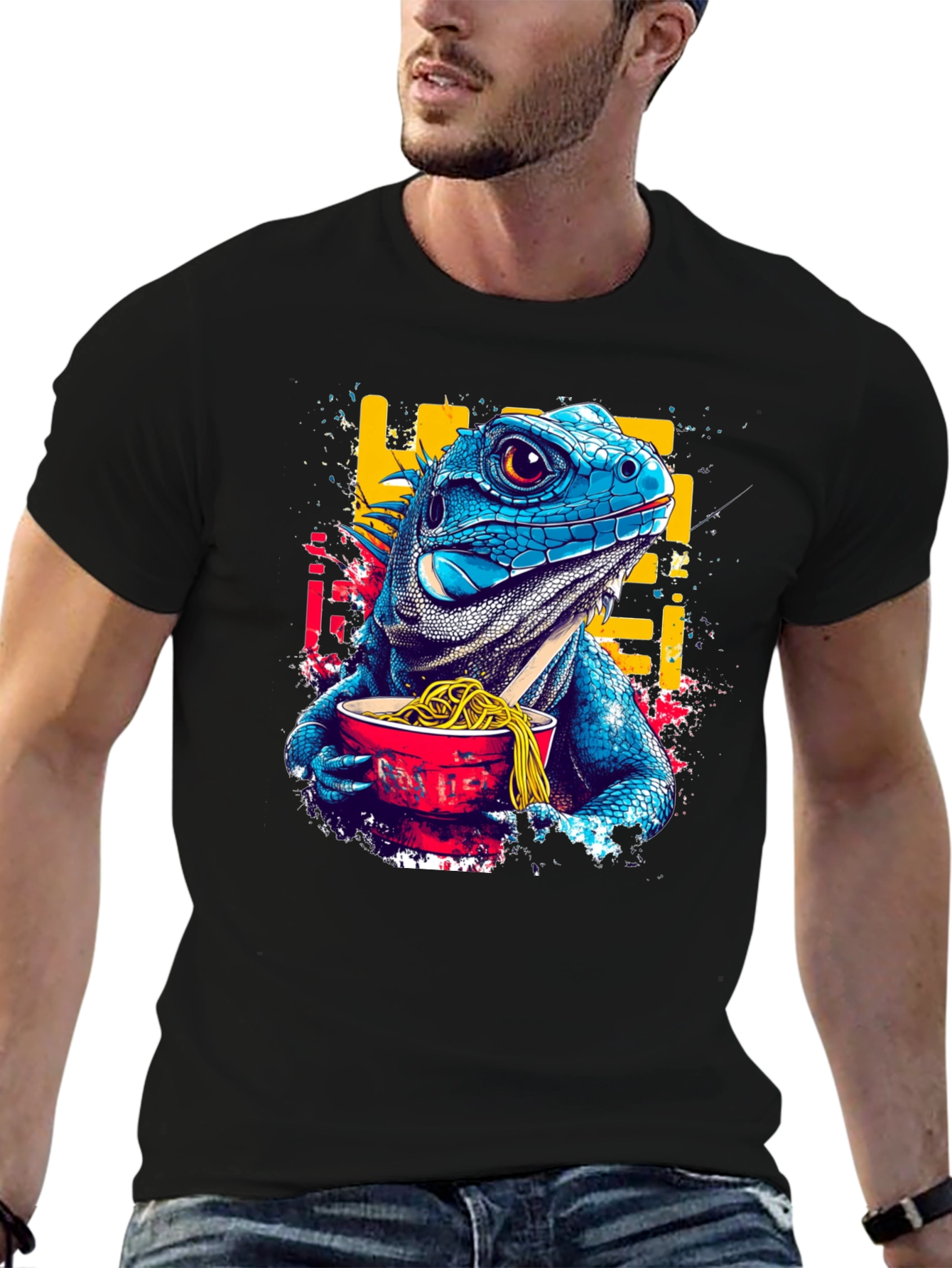 Iguana Ramen Black T-Shirt: Unique Graphic Tee