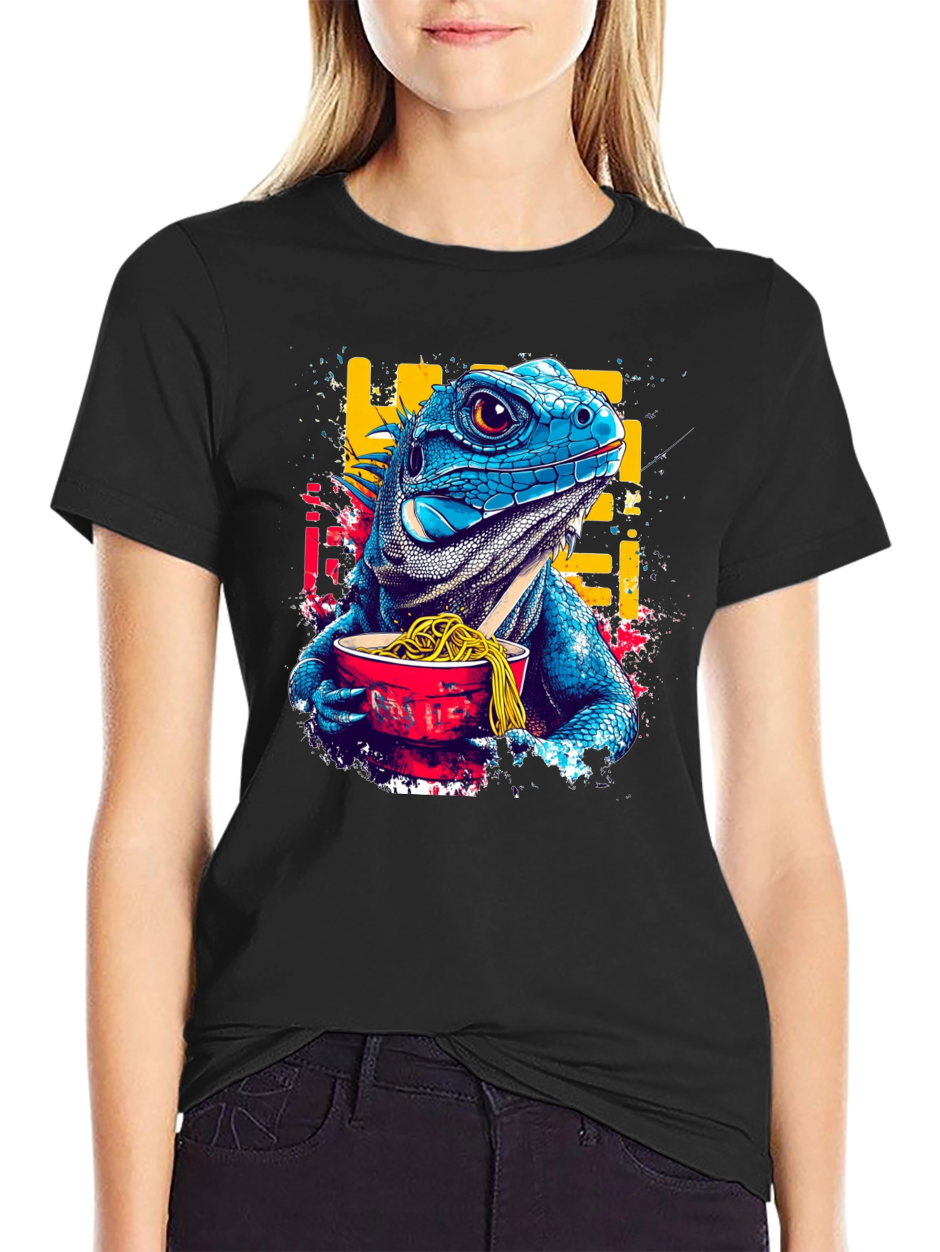Iguana Ramen Black T-Shirt: Unique Graphic Tee
