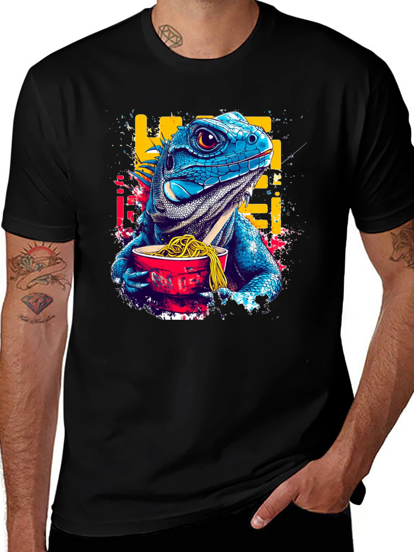 Iguana Ramen Black T-Shirt: Unique Graphic Tee