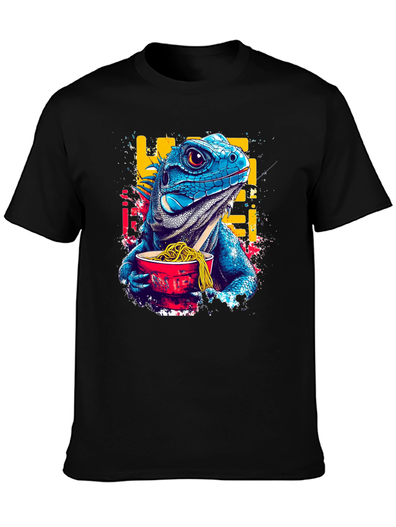 Iguana Ramen Black T-Shirt: Unique Graphic Tee
