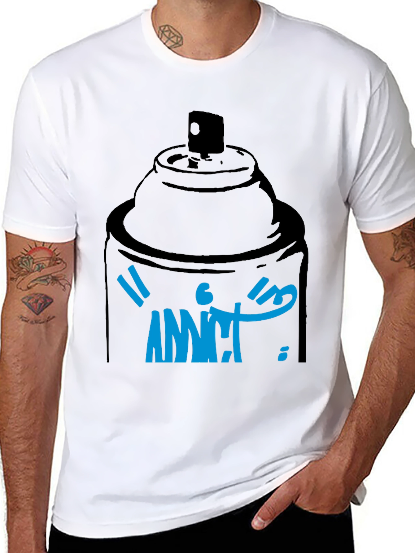 Spray Can Graphic T-Shirt - Addict Blue