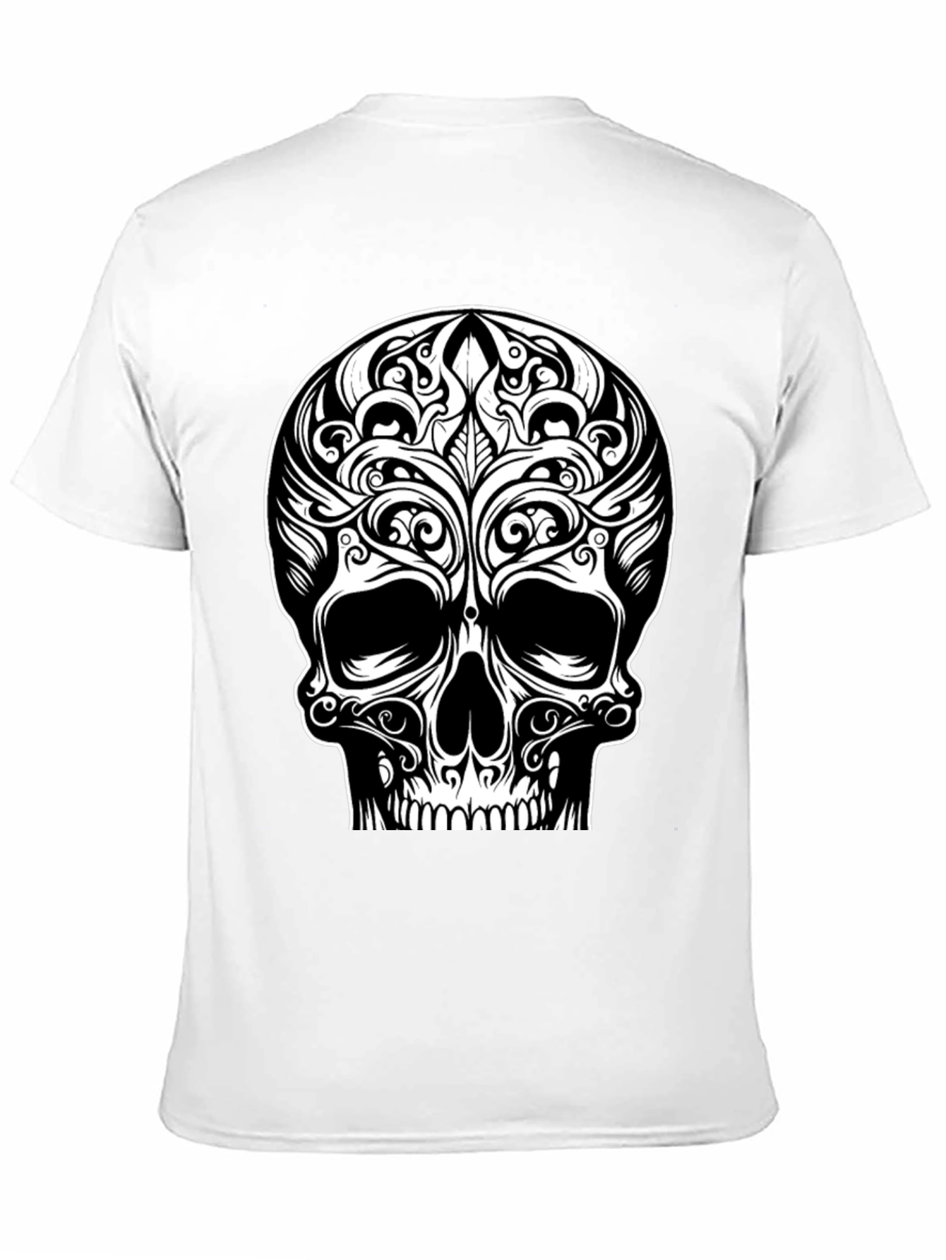 Tribal Skull Graphic Tee - Black Cotton T-Shirt