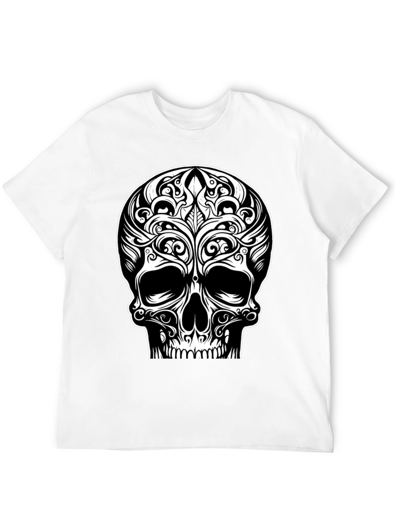 Tribal Skull Graphic Tee - Black Cotton T-Shirt