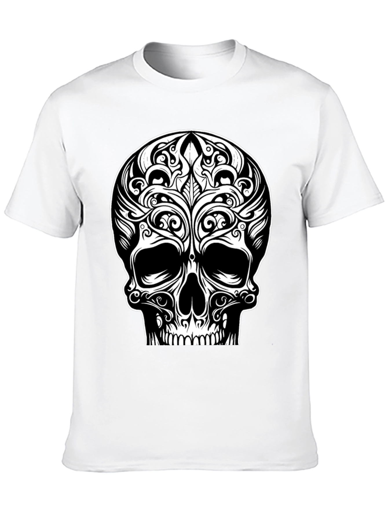 Tribal Skull Graphic Tee - Black Cotton T-Shirt