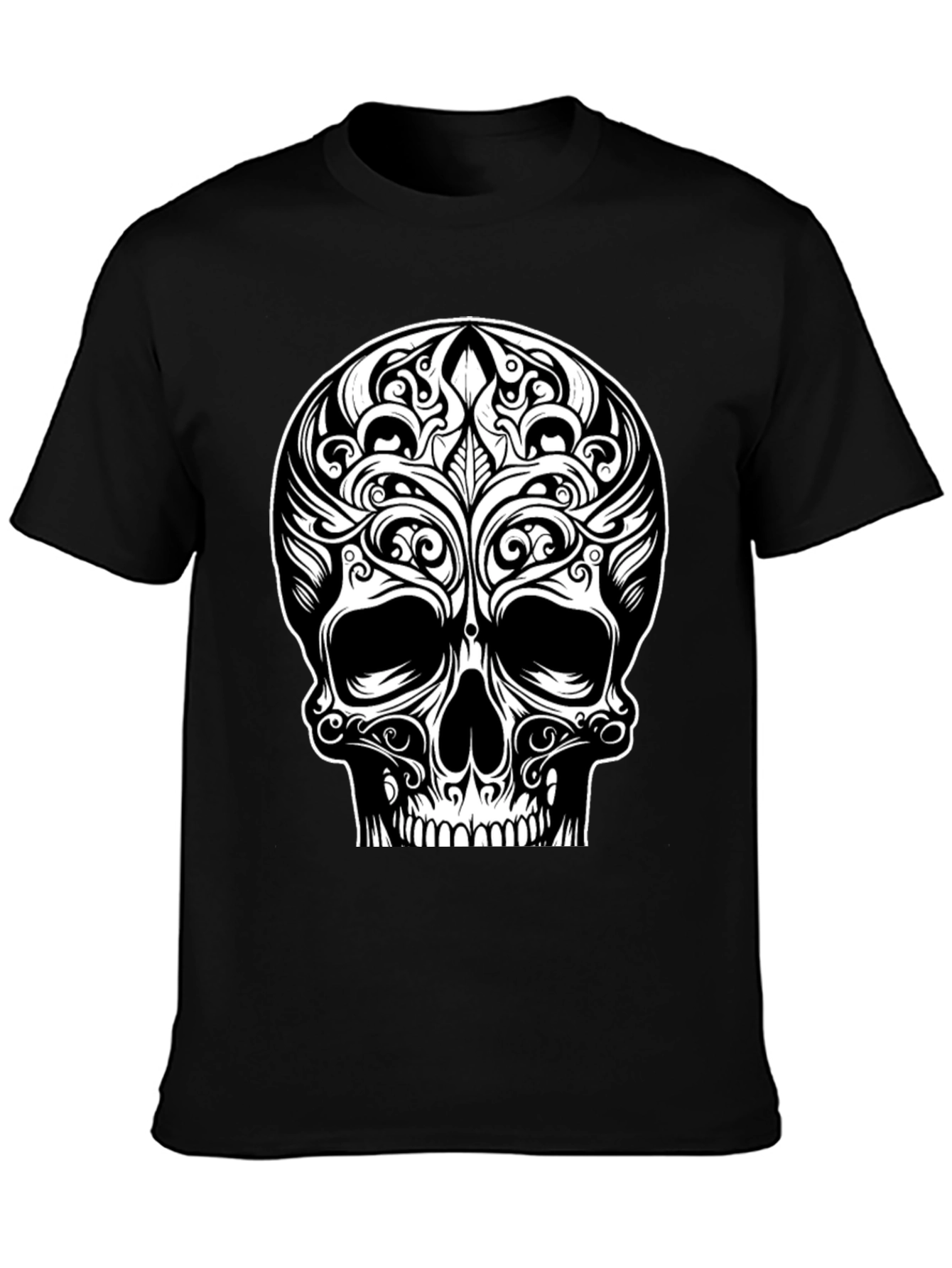 Tribal Skull Graphic Tee - Black Cotton T-Shirt