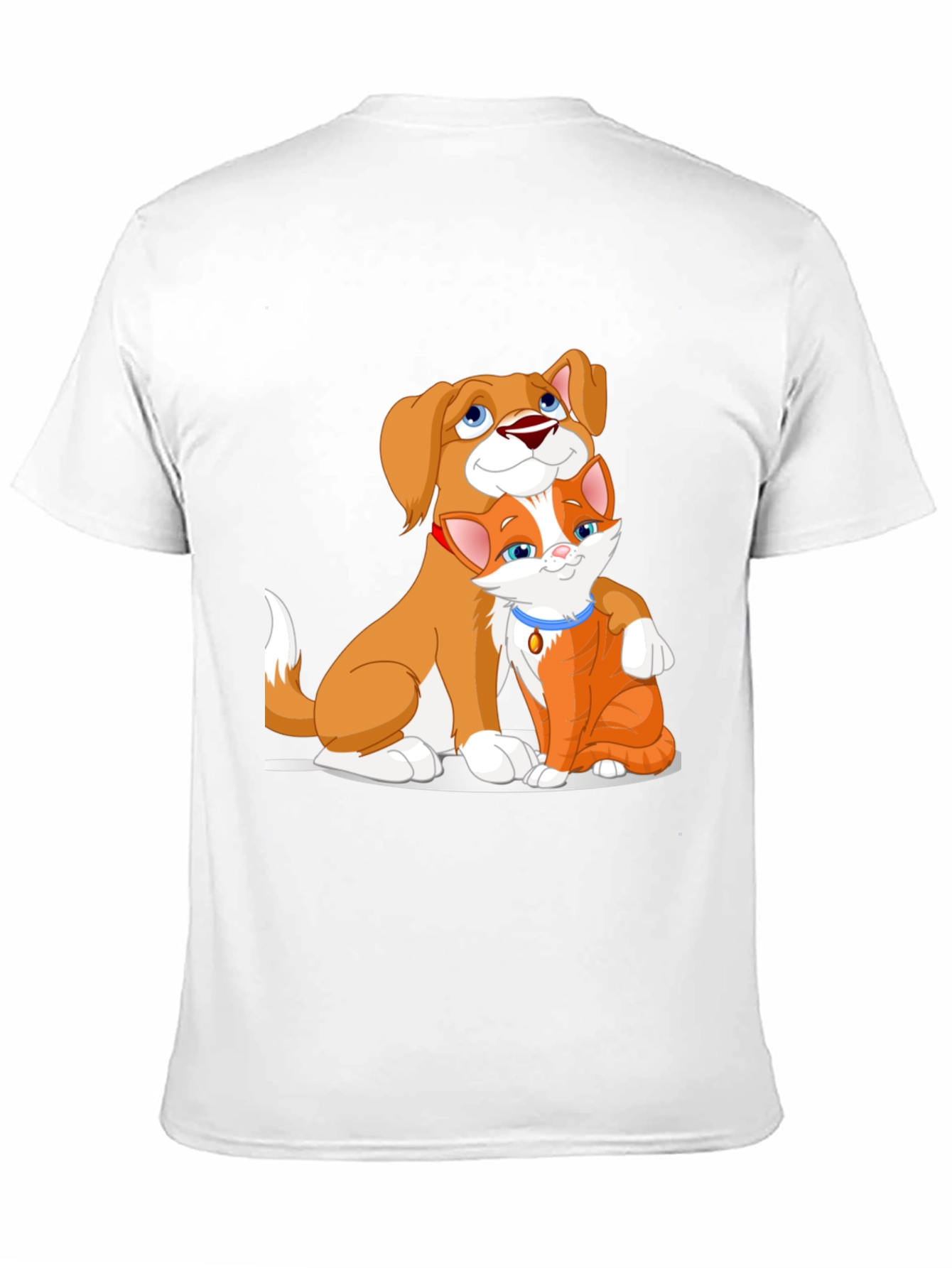 Cute Dog and Cat Cartoon Black T-Shirt