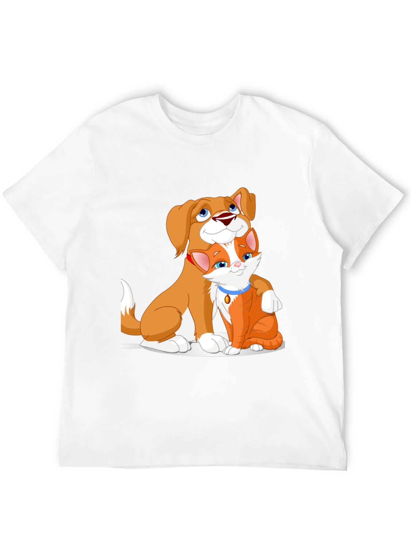 Cute Dog and Cat Cartoon Black T-Shirt