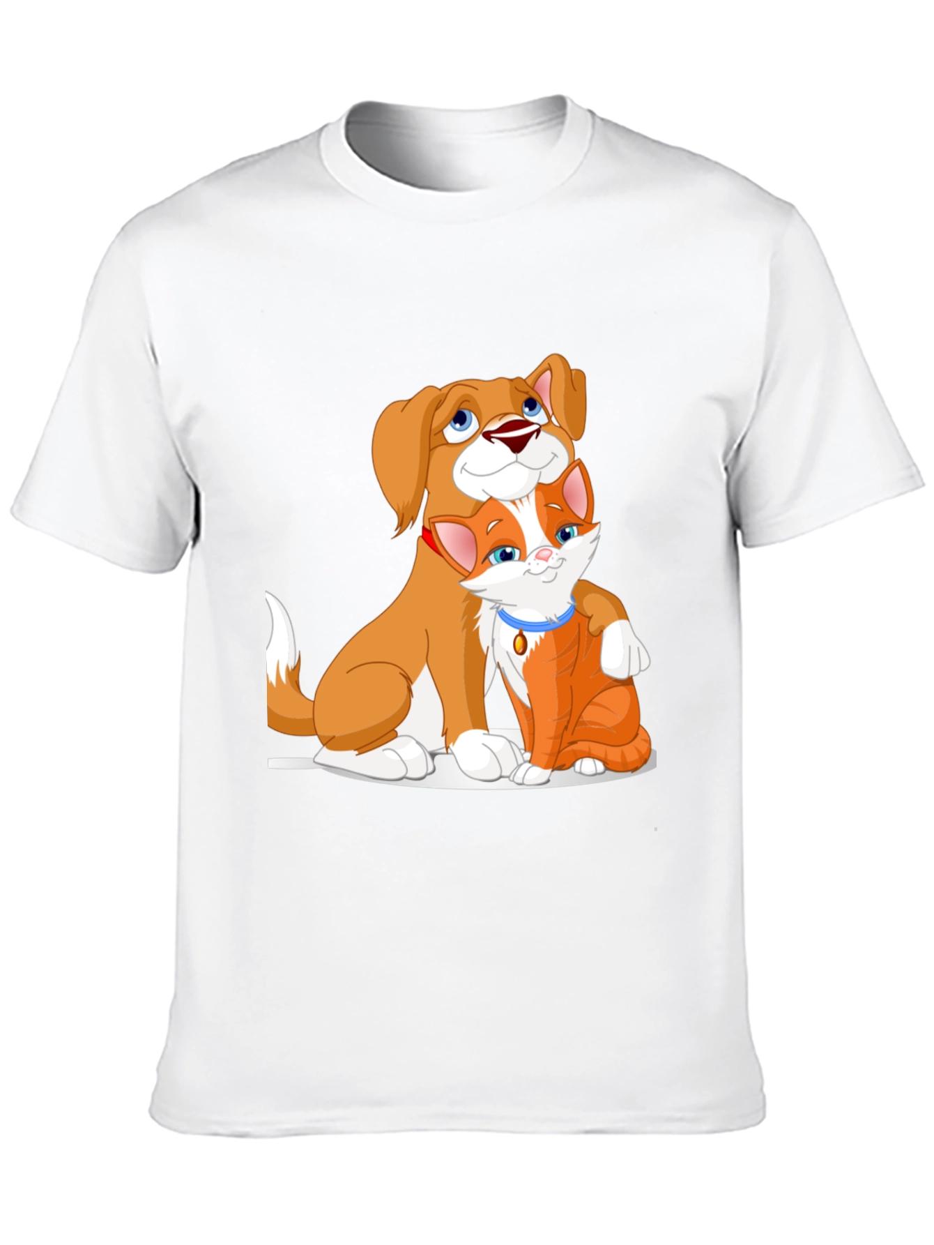 Cute Dog and Cat Cartoon Black T-Shirt