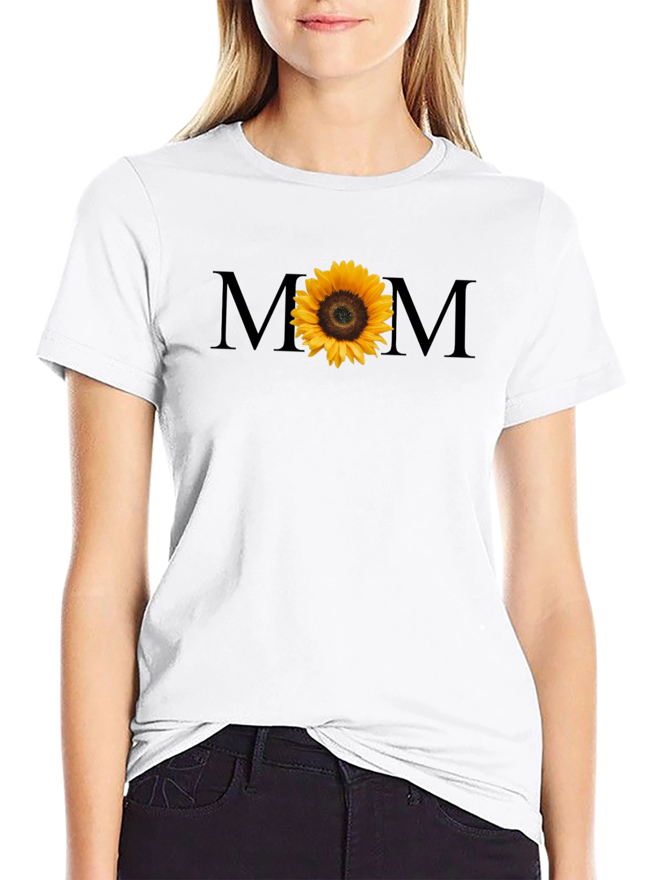 Sunflower MOM Graphic Tee - Black Cotton T-Shirt