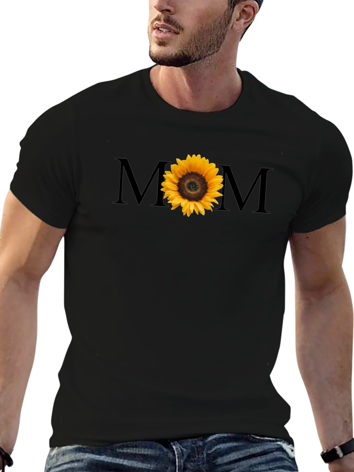 Sunflower MOM Graphic Tee - Black Cotton T-Shirt