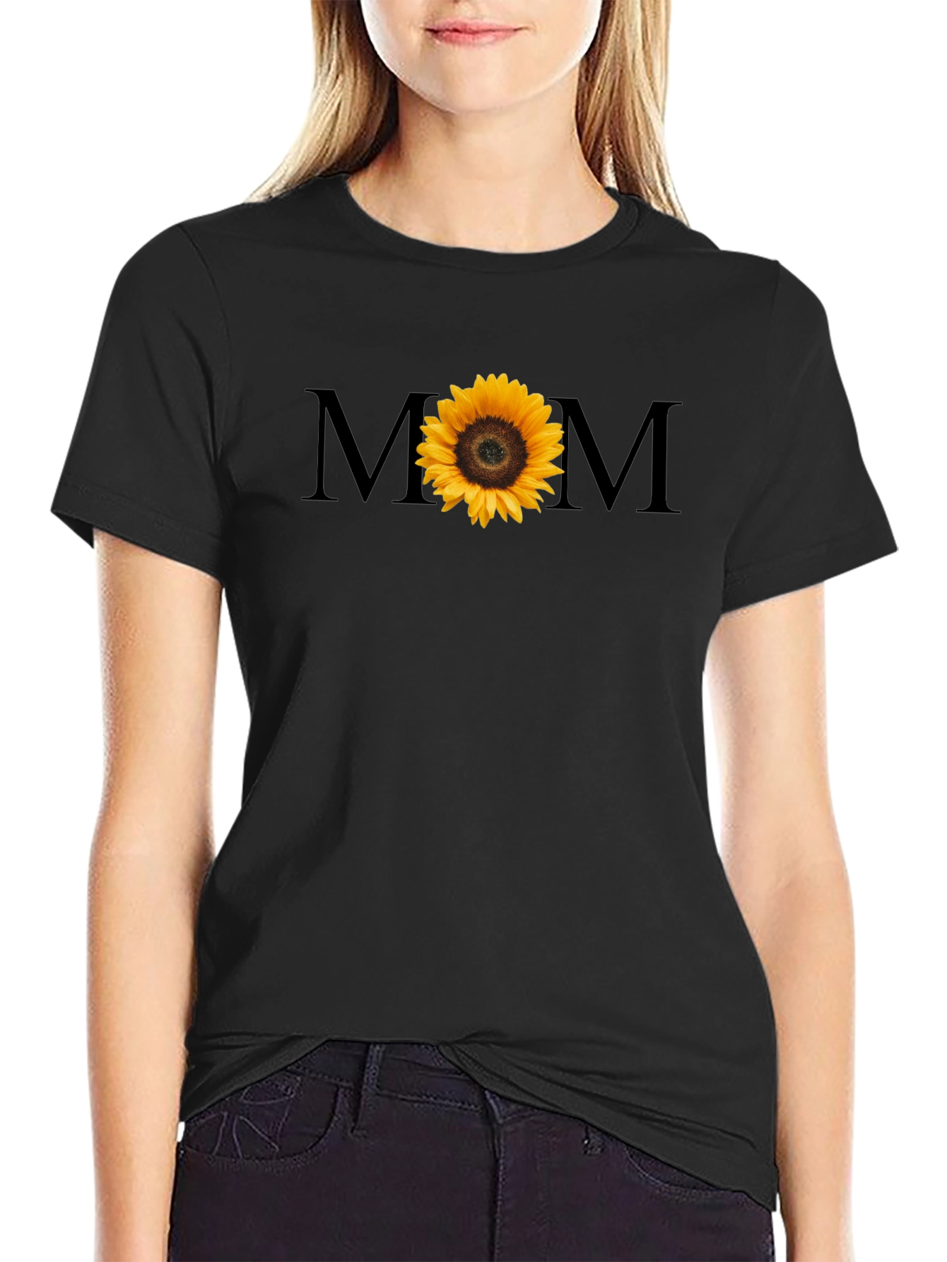 Sunflower MOM Graphic Tee - Black Cotton T-Shirt