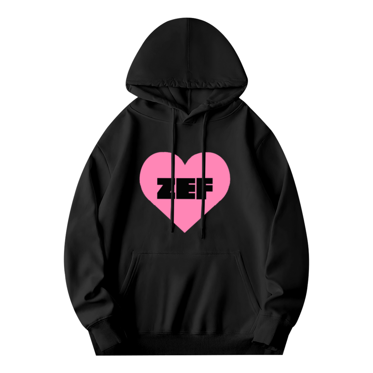 ZEF Bold Pink Heart Graphic Black Hoodie, Soft Hip Hop Streetwear Sweatshirt