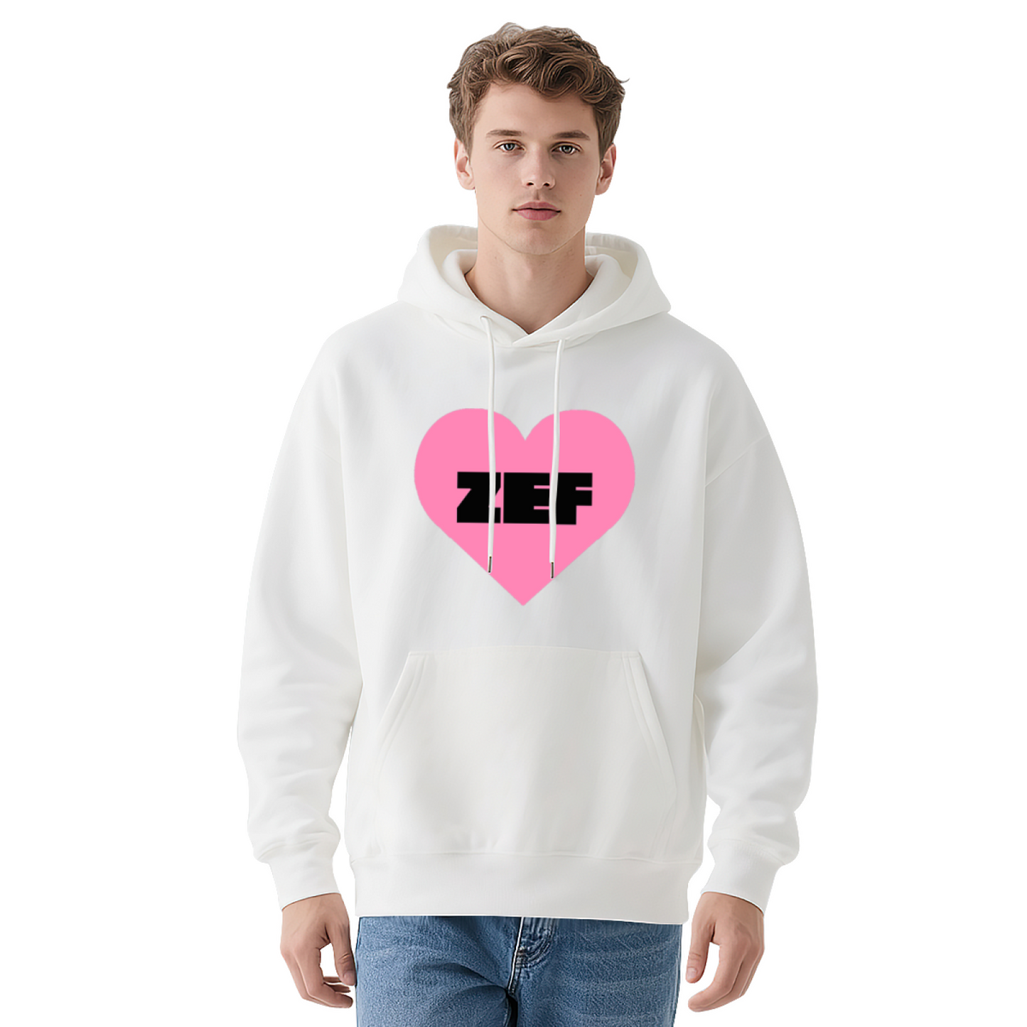 ZEF Bold Pink Heart Graphic Black Hoodie, Soft Hip Hop Streetwear Sweatshirt