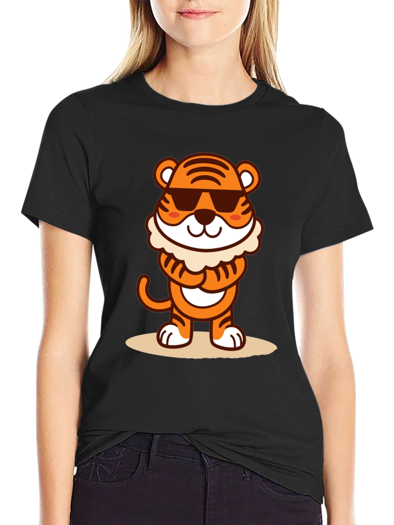 Cool Cartoon Tiger Graphic Tee - Black