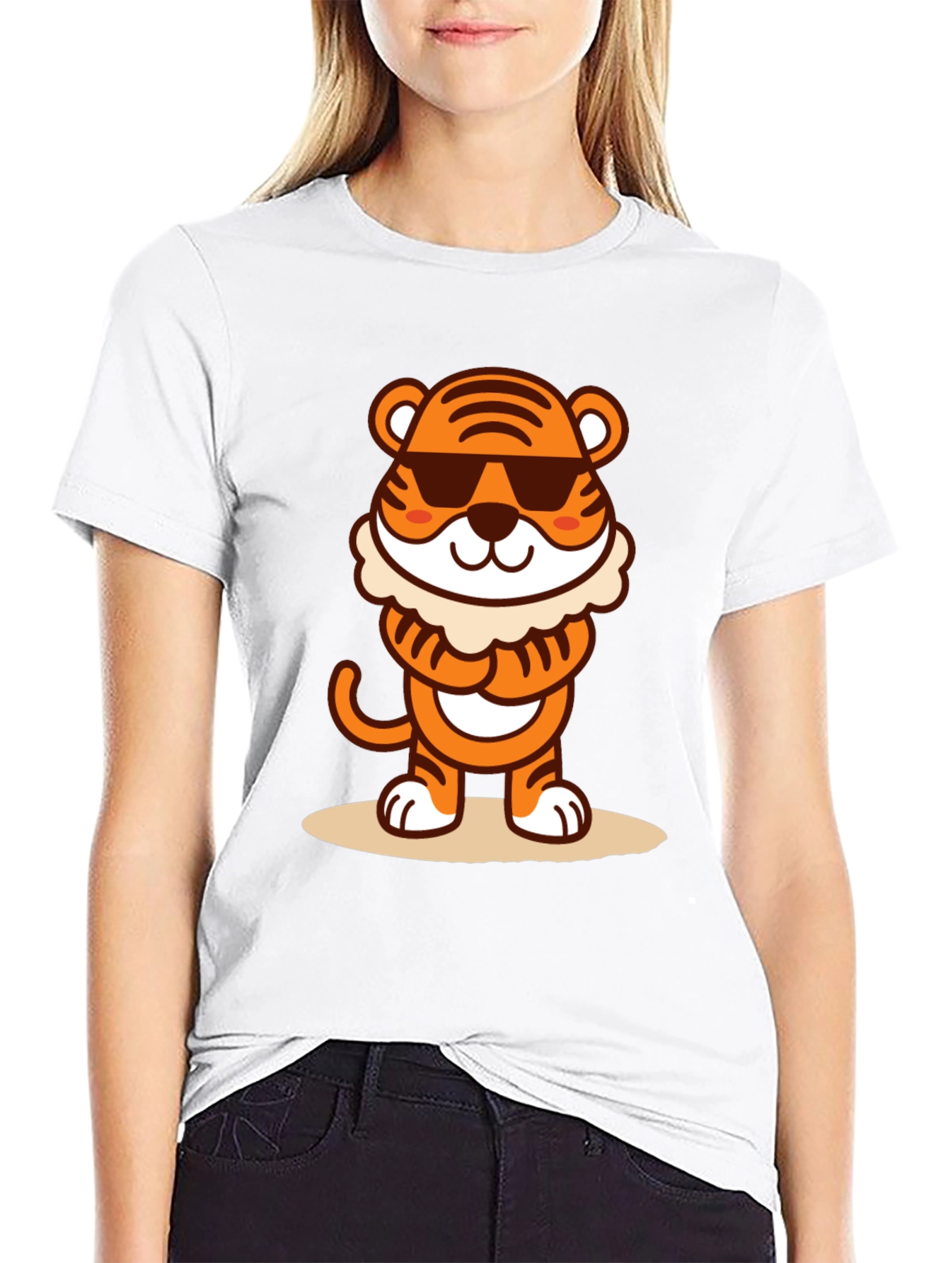 Cool Cartoon Tiger Graphic Tee - Black