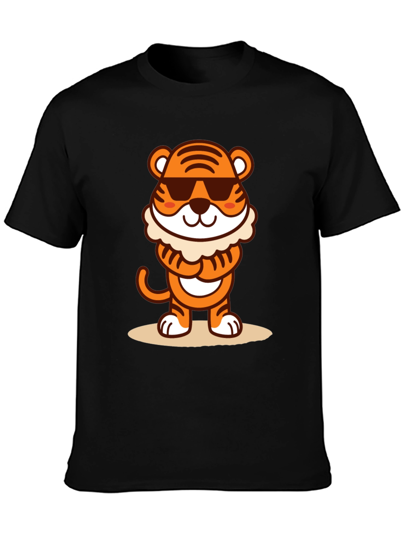 Cool Cartoon Tiger Graphic Tee - Black