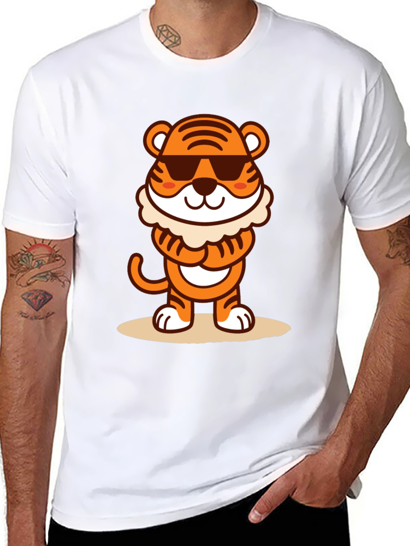 Cool Cartoon Tiger Graphic Tee - Black