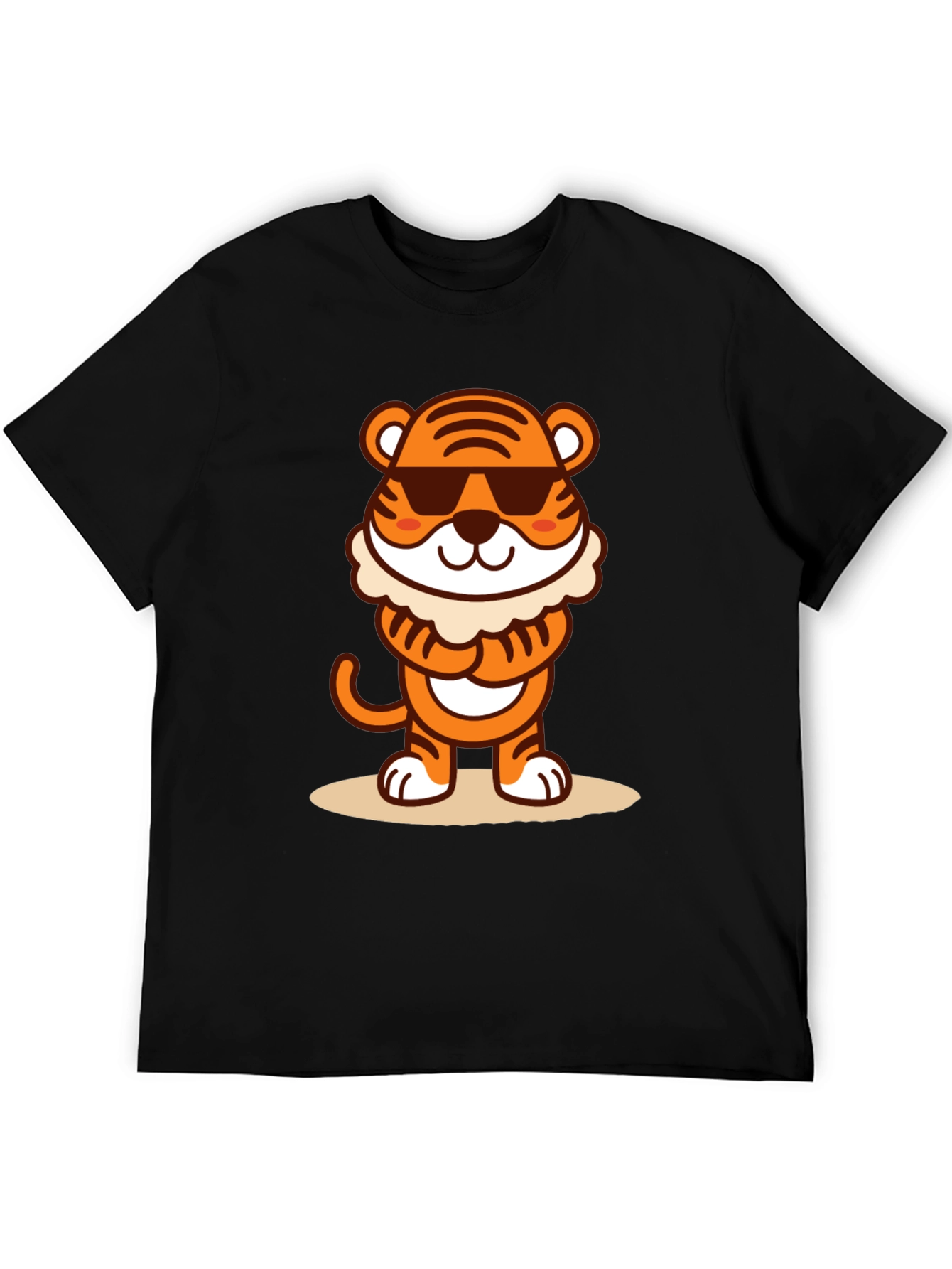 Cool Cartoon Tiger Graphic Tee - Black