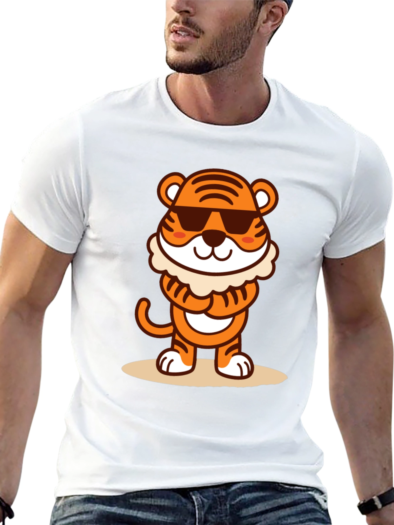 Cool Cartoon Tiger Graphic Tee - Black