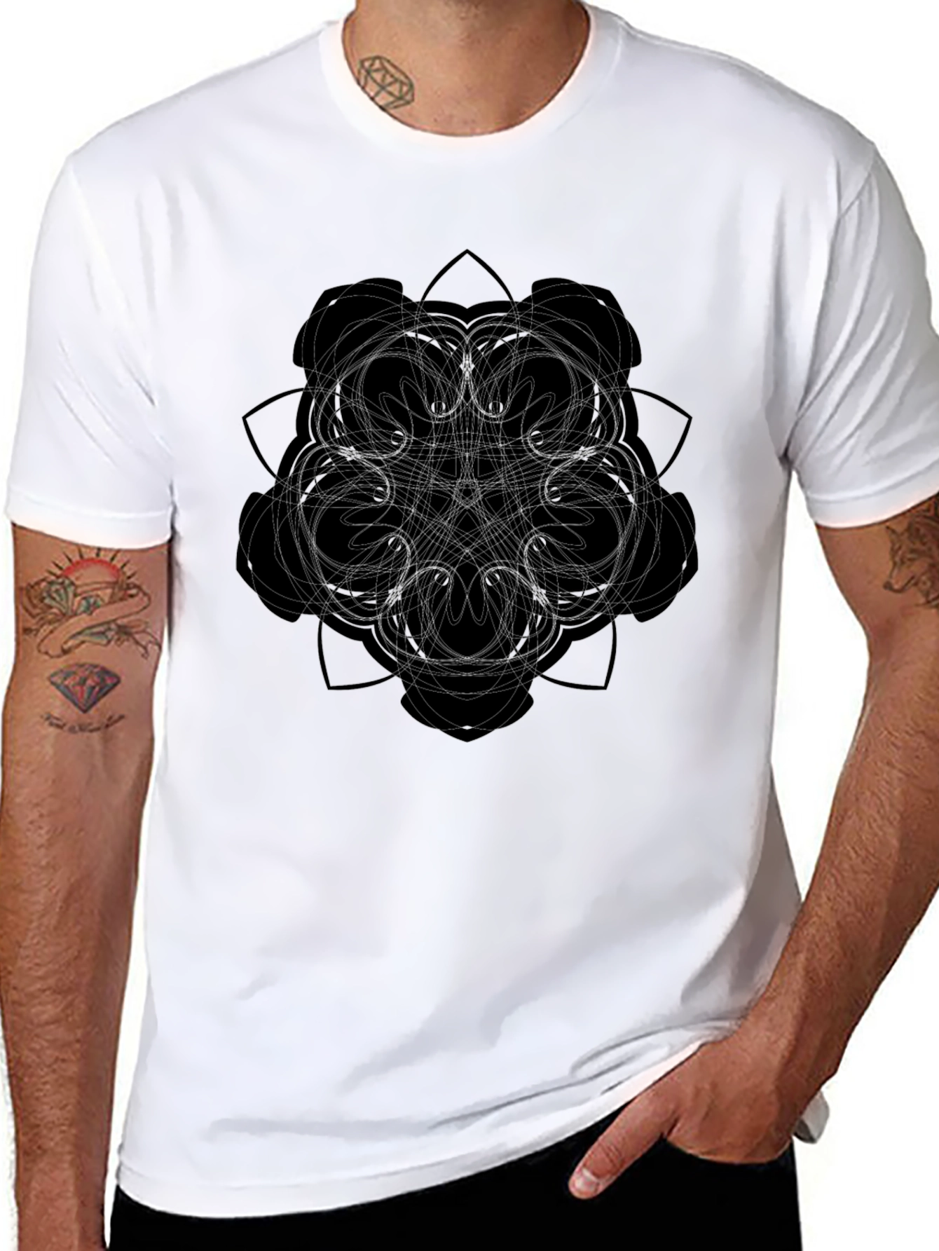 Geometric Mandala Graphic Black T-Shirt