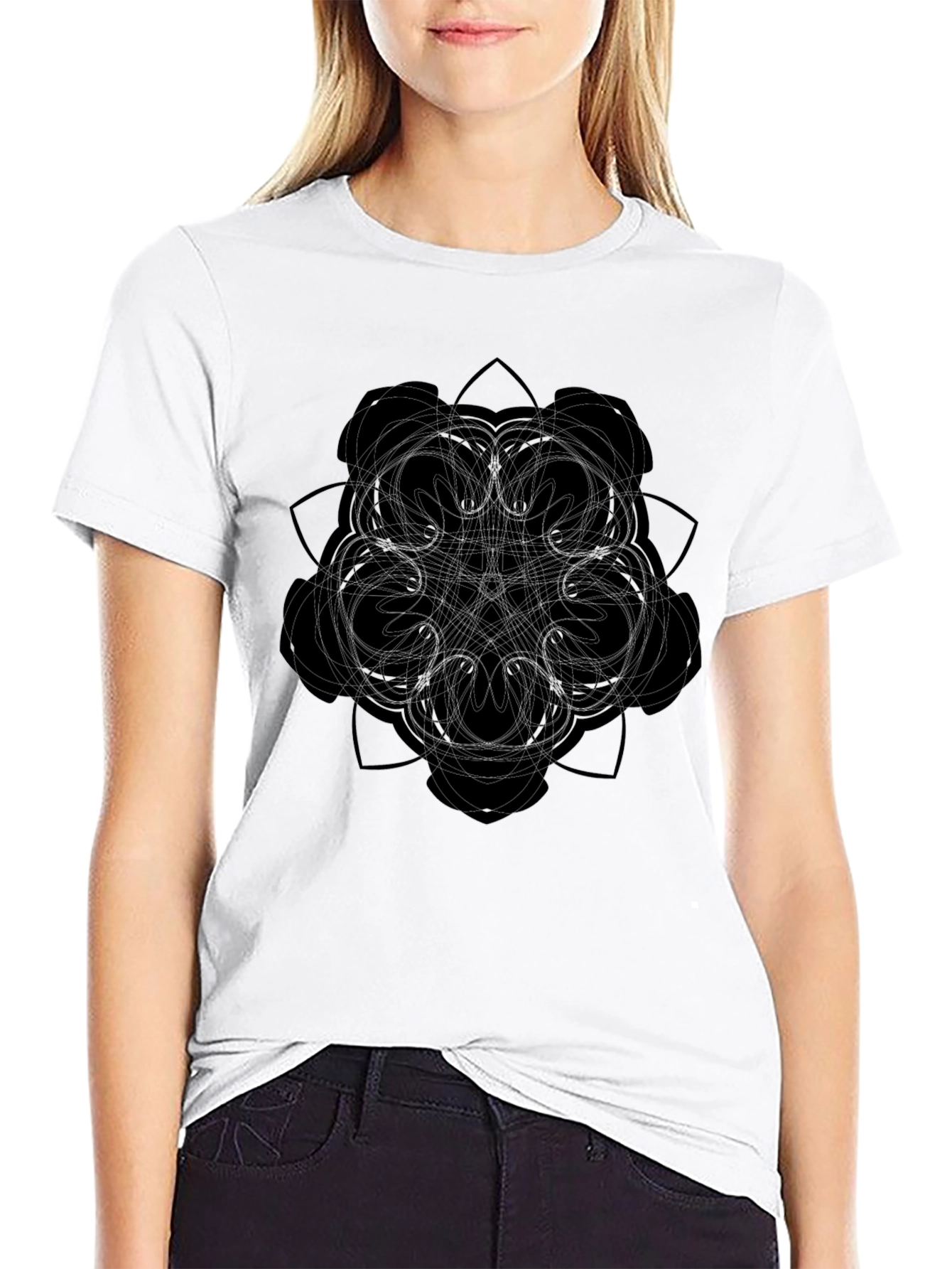 Geometric Mandala Graphic Black T-Shirt