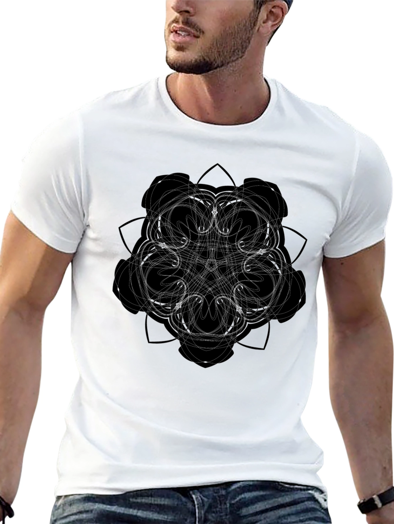 Geometric Mandala Graphic Black T-Shirt