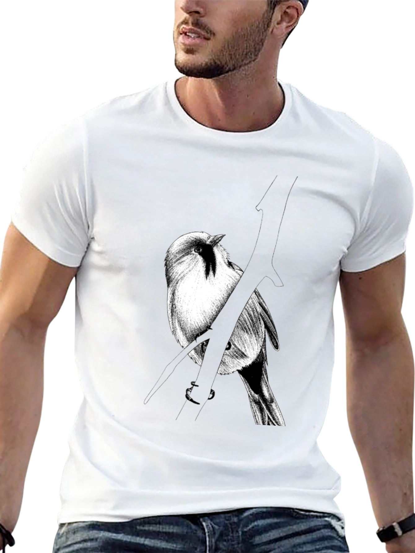 Bird on Branch Graphic Tee - Black Cotton